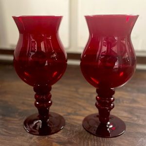 Rare Collectible Vintage 12" Ruby Red Blown Glass Footed Vase~Votive~Hurricane